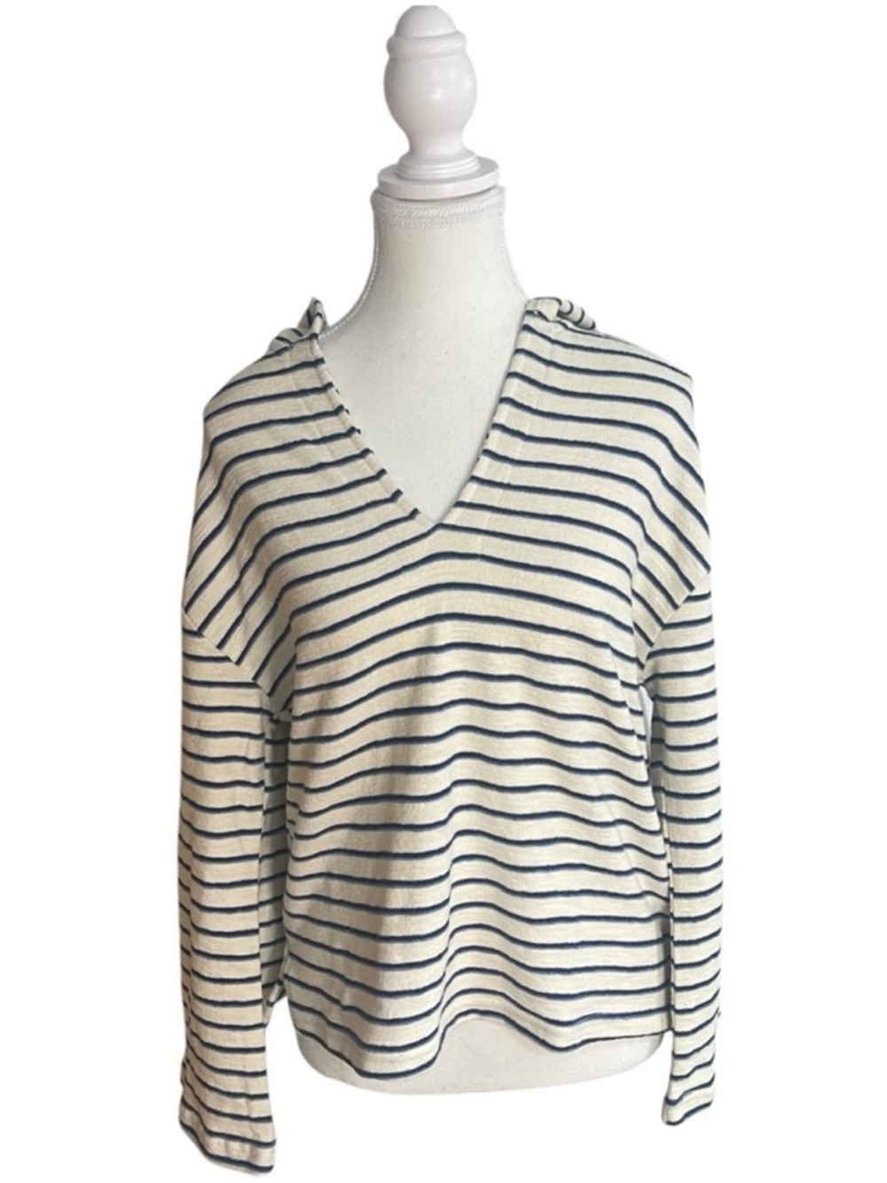 Marine Layer Playa Striped Hoodie Sweatshirt Blue White